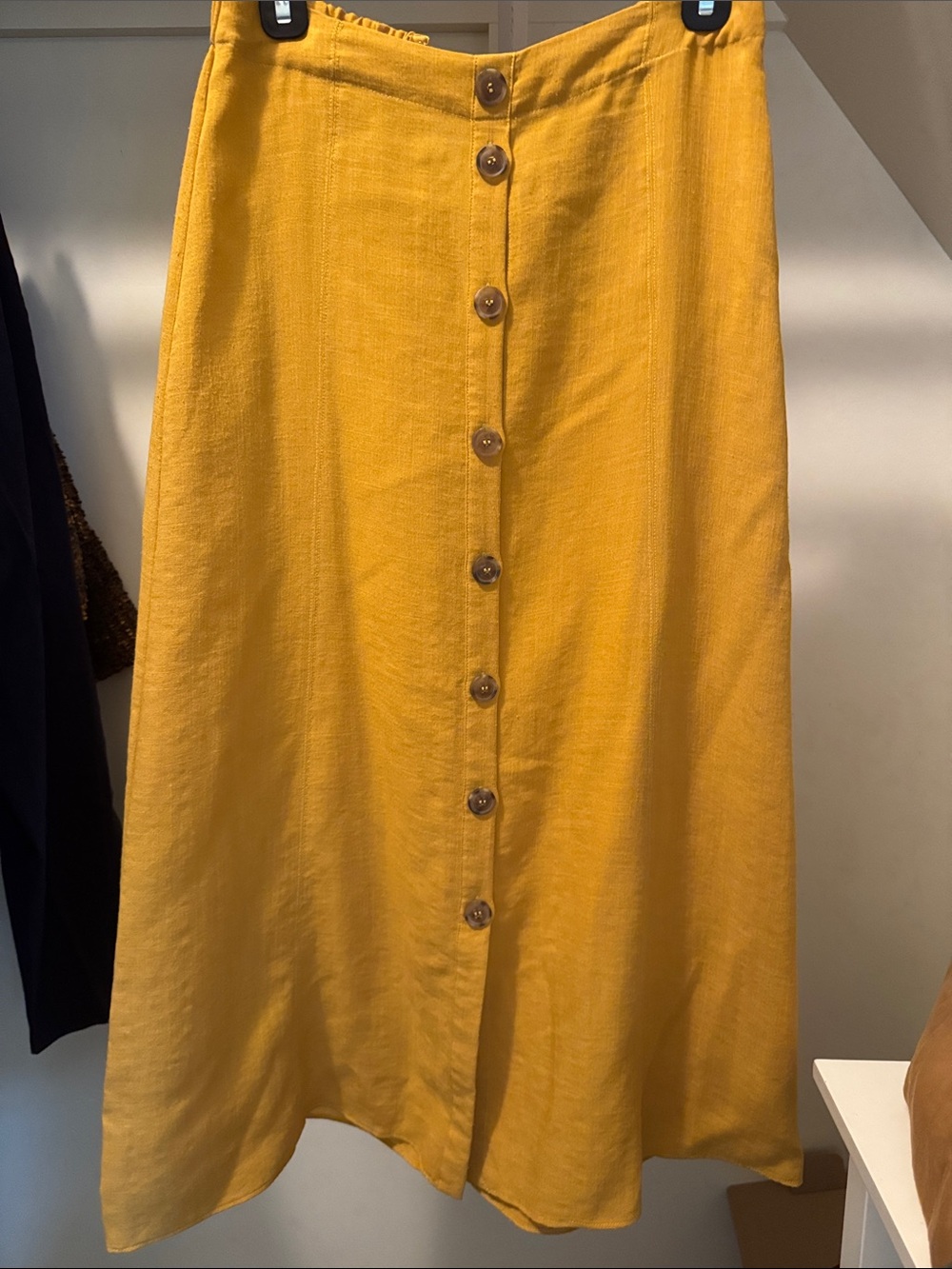 Lightweight Mustard Button-Front Maxi Skirt